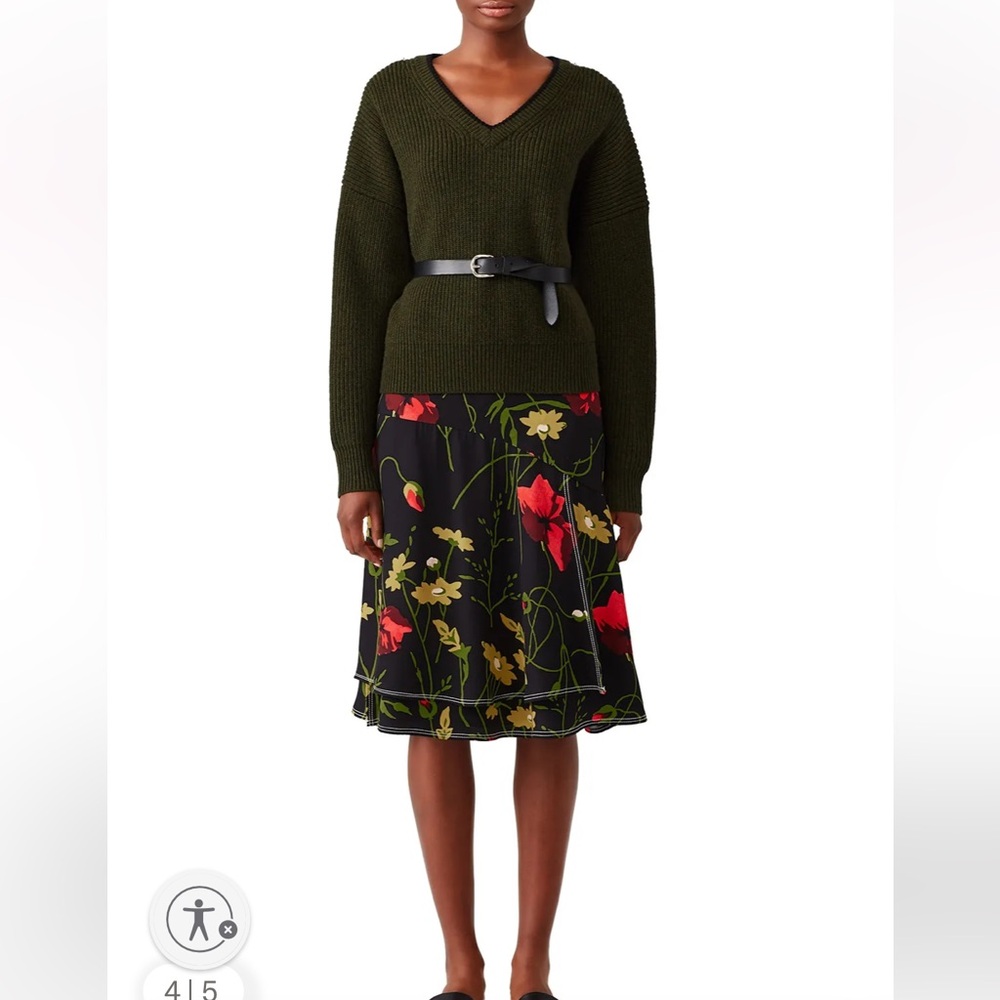 Jason Wu Juan Olive Pullover Sweater Wool Blend V- neck Olive Green Oversized S